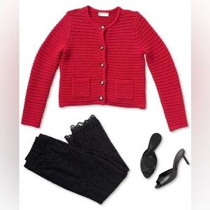 CeCe Red Button-Up Cardigan / Sweater